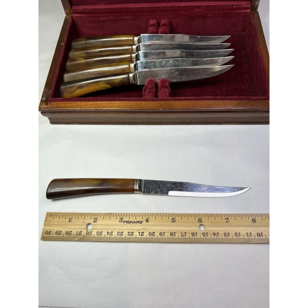 Vintage 1847 Roger's Bros Wood Display Case Box With 6 Nice‎ Wood Handle Knives